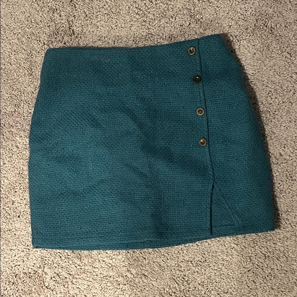 SHEIN Teal Button-Accent Pencil Mini Skirt